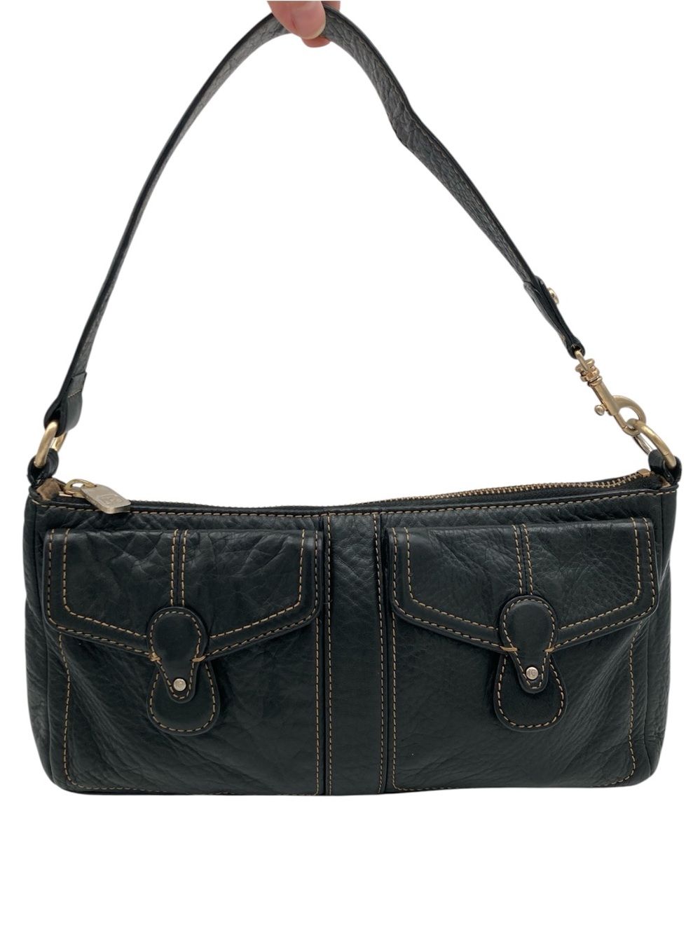 Vintage Liz Claiborne Leather Contrast Stitch Shoulder Bag
